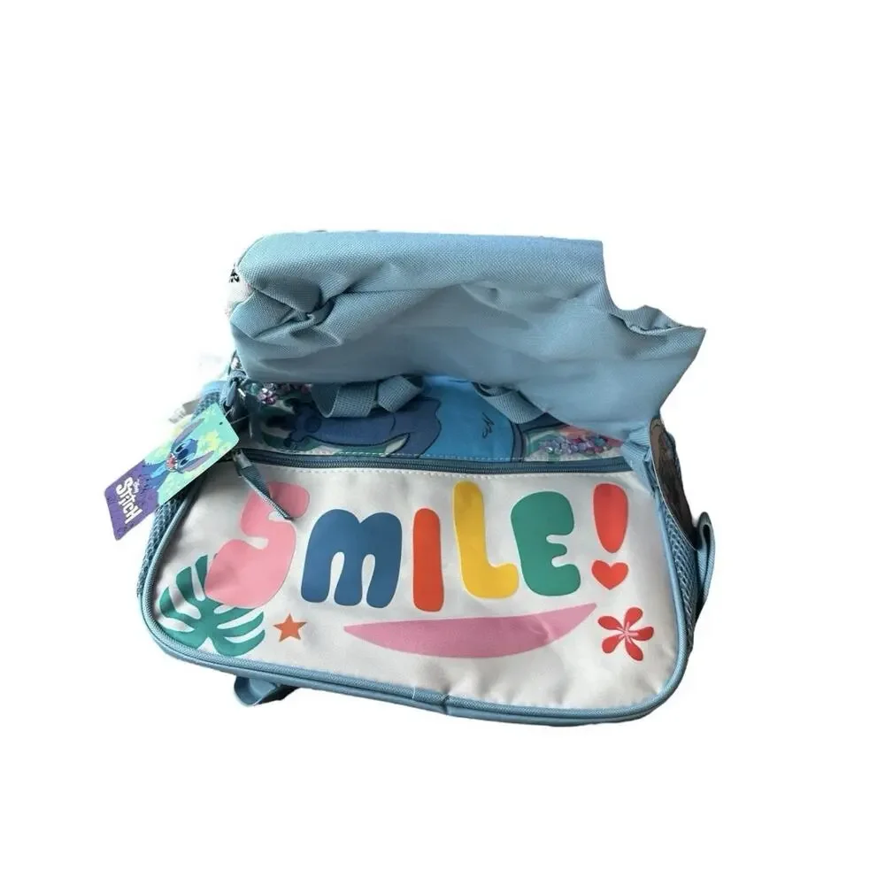 NEW Disney Lilo & Stitch Backpack & Sequined Lunchbox Cooler Smile Rainbow Movie